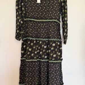 Anthropologie Floral Black Dress